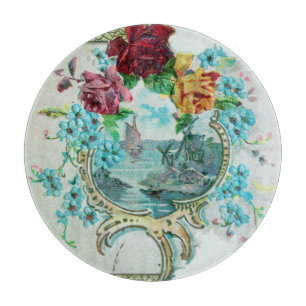 ROMANTİCA Romantic Seascape,Blue Flowers, Roses Cutting Board