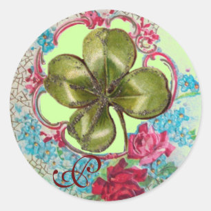 ROMANTICA / ST.PATRICK'S SHAMROCK MONOGRAM CLASSIC ROUND STICKER