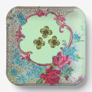 ROMANTICA ,ST.PATRICK'S SHAMROCKS AND ROSES Floral Paper Plate