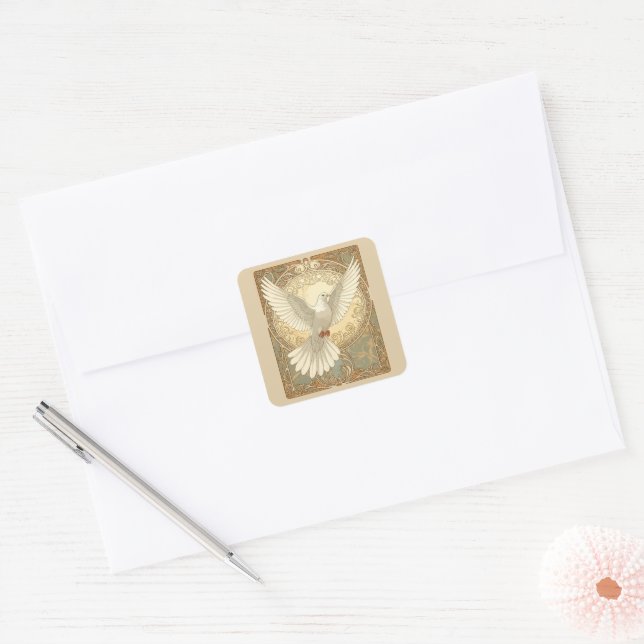 Romantically Nostalgic Peace Dove Greeting Card Square Sticker (Envelope)