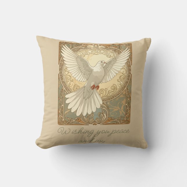 Romantically Nostalgic Peace Dove Greeting Card Throw Pillow (Front)
