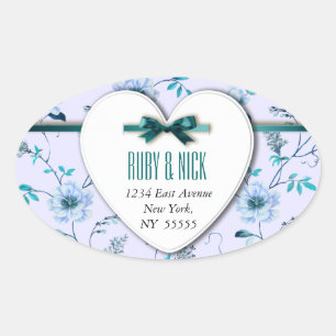 RomanticCharm vintage floral wedding collection Oval Sticker