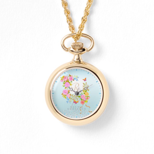 Romantics Blooming Garden Monogram Blue Watch (Front)
