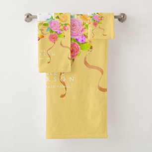 Romantics Blooming Garden Monogram Gold Yellow Bath Towel Set