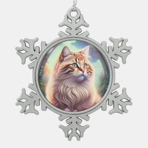 Romantik Katze mit Blumen Snowflake Pewter Christmas Ornament