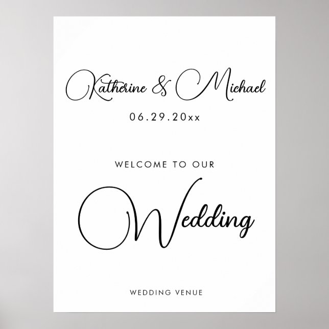 Romantique blanc Script Mariage Poster de réceptio (Devant)
