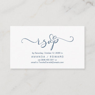 Romantique, bleu de la marine, invitation RSVP, ré