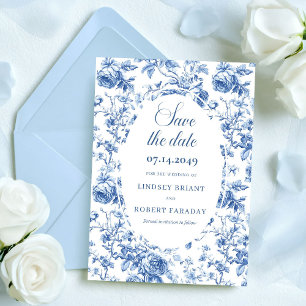 Romantique Bleu Marine Floral Faire-Part de Mariag