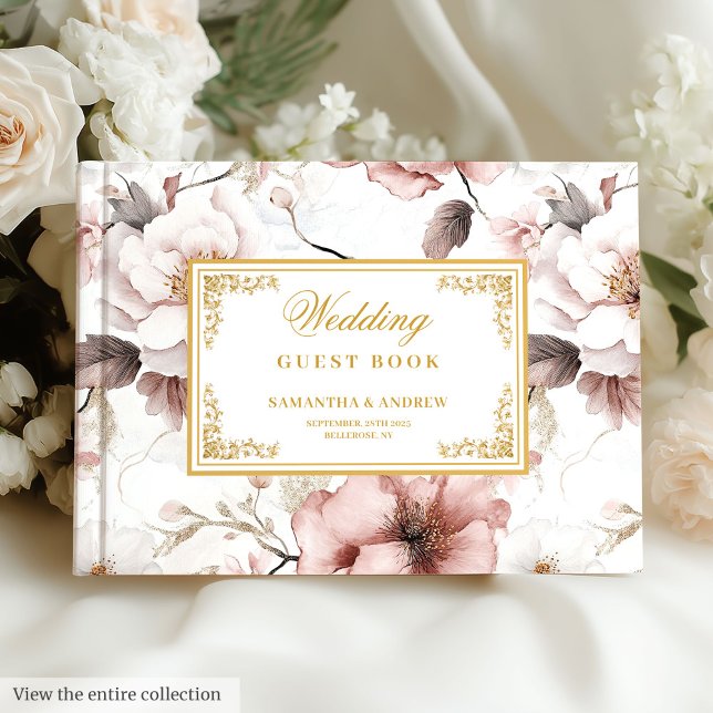 Romantique Blush Ivory Gold Floral livre Mariage (Romantic Blush Ivory Gold Floral Wedding Guest Book

)
