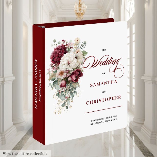 Romantique Boho Bourgogne or Mariage Classeur Albu (Romantic Boho Burgundy Gold Wedding Binder Album)