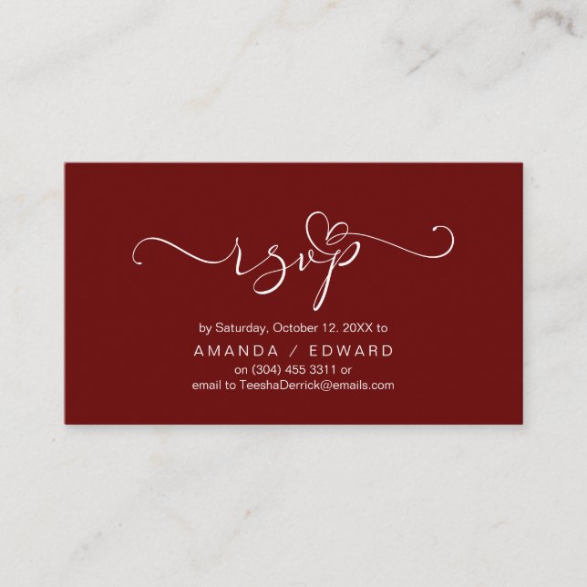 Romantique, Bourgogne, Invitation RSVP, répondre (Devant)