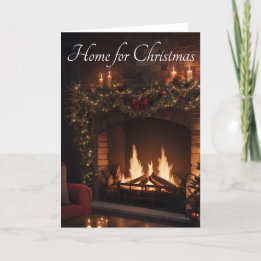 Romantique cheminée en bois foncé Carte de Noël