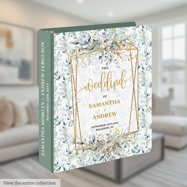 Romantique Dusty Blue Eucalyptus Classeur mémoire  (Romantic Dusty Blue Eucalyptus Gold Memory Binder)