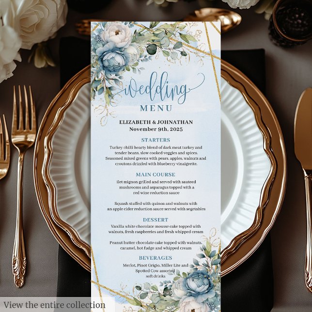 Romantique Dusty Blue Eucalyptus Feuille Menu Mari (Romantic Dusty Blue Eucalyptus Leaves Wedding Menu)