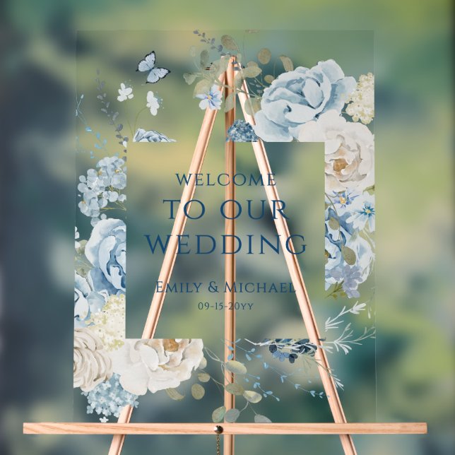 Romantique Dusty Blue Welcome Floral Mariage (Neutre)