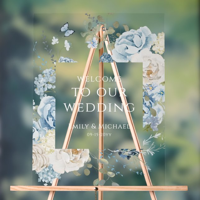 Romantique Dusty Blue Welcome Floral Mariage (Neutre)