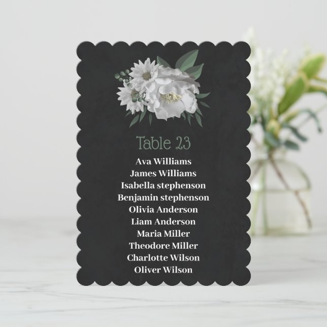 romantique fleurs blanches carte de siège noir (Debout devant)