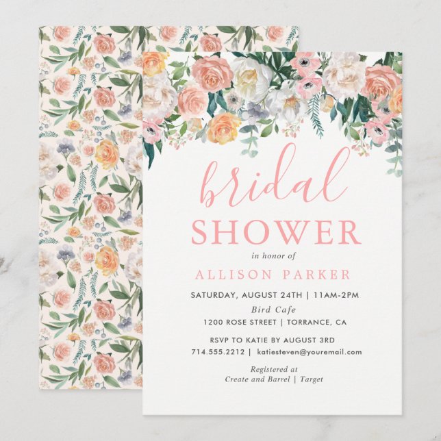 Romantique Fleurs de Poussée nuptiale Invitation D (Devant / Derrière)