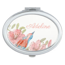 Romantique floral et miroir compact d'oiseaux