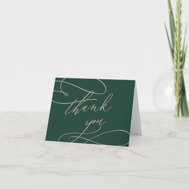 Romantique Green Calligraphie Mariage Carte de rem (Devant)
