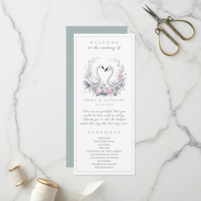 Romantique Green Swan Programme de mariage en coup (Devant/Arrière en situation)