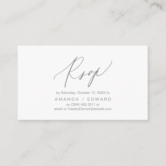 Romantique, gris foncé, Invitation RSVP, répondre (Devant)
