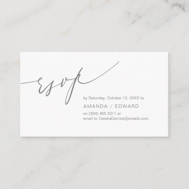 Romantique, gris foncé, Invitation RSVP, répondre (Devant)