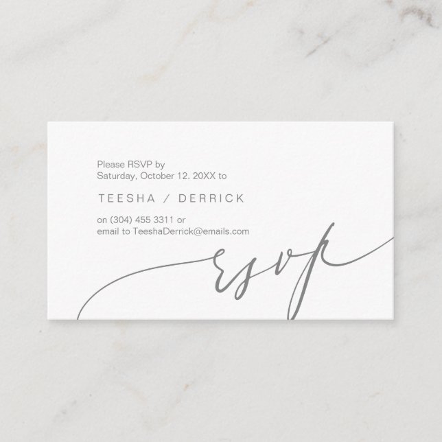 Romantique, gris foncé, Invitation RSVP, répondre (Devant)