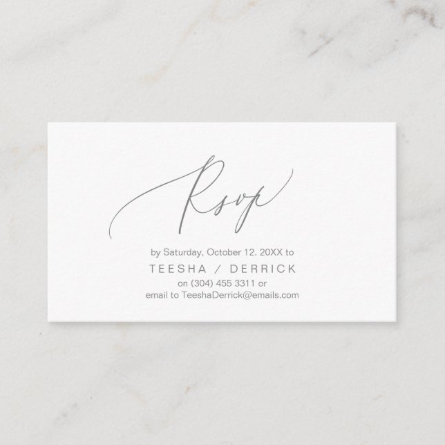Romantique, gris foncé, Invitation RSVP, répondre (Devant)