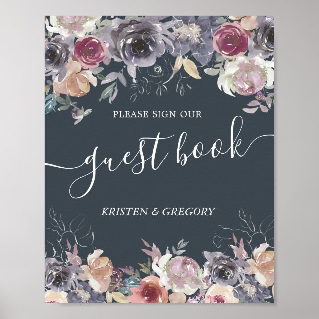 romantique indigo blush floral Mariage livre d'or (Devant)