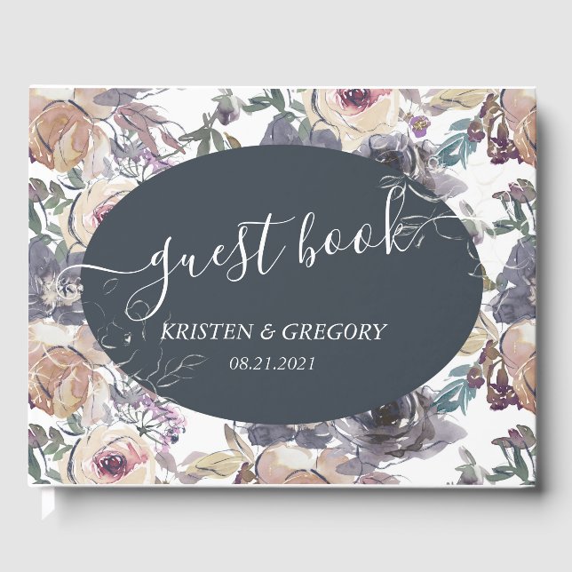 romantique indigo blush floral Mariage livre d'or (Recto)