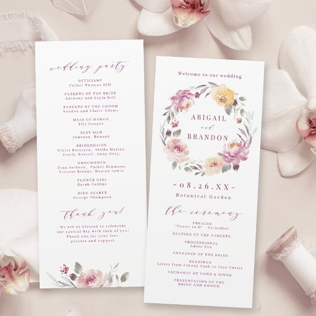 Romantique jardin mauve programme de mariage flora (Romantic garden mauve floral wedding program)
