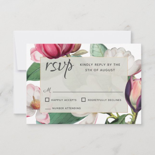Romantique Magnolia fleurit Élégant RSVP Floral (Devant)
