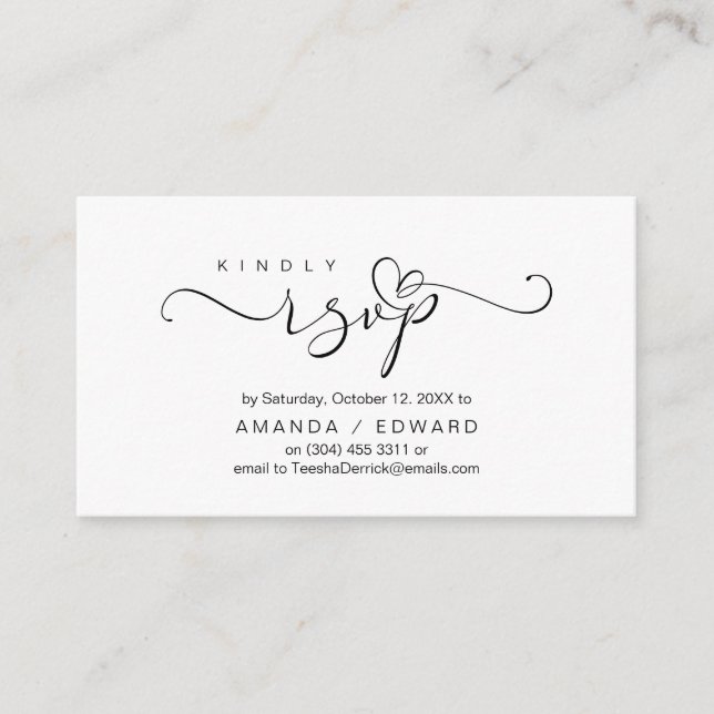 Romantique, Noir, Invitation RSVP, répondez (Devant)