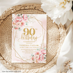Romantique Pastel Pink Gold Peonies 90e Invitation