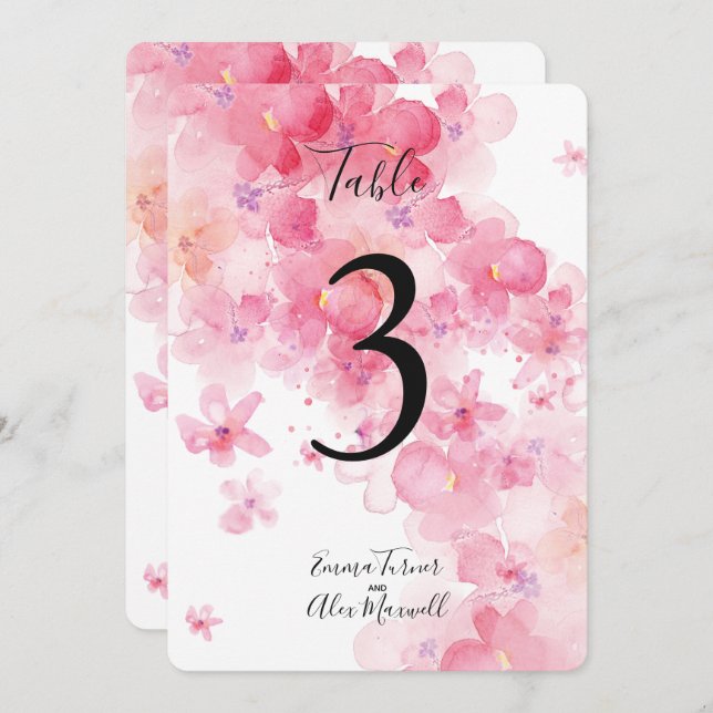 Romantique rose floral | Cartes de numéro de table (Devant / Derrière)