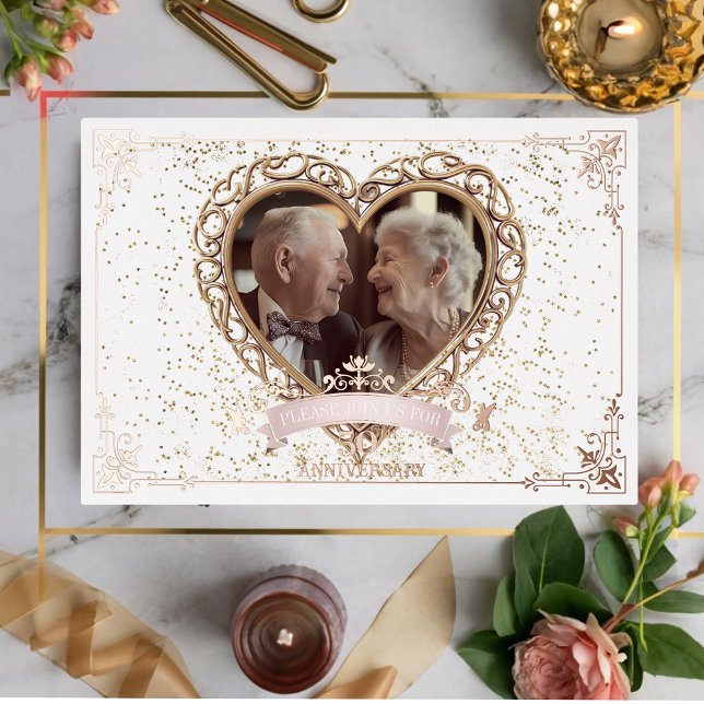 Romantique Rose Gold Anniversaire Foil Invitation (Créateur téléchargé)