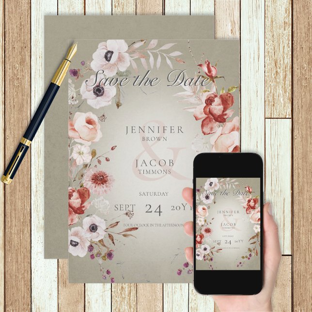 Romantique rose rose floral Enregistrer la carte d (Créateur téléchargé)