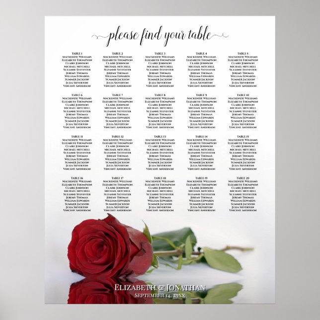 Romantique Rose rouge 20 Table Mariage Tableau de  (Devant)