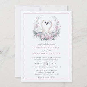 Romantique Rose Swan Couple Faire-part de mariage