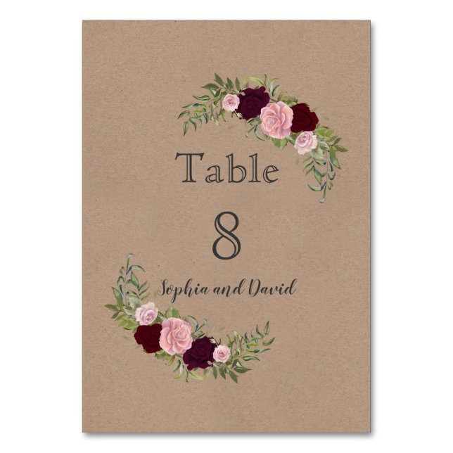 Romantique Rustique Marsala Floral Numéro de table (Par défaut)