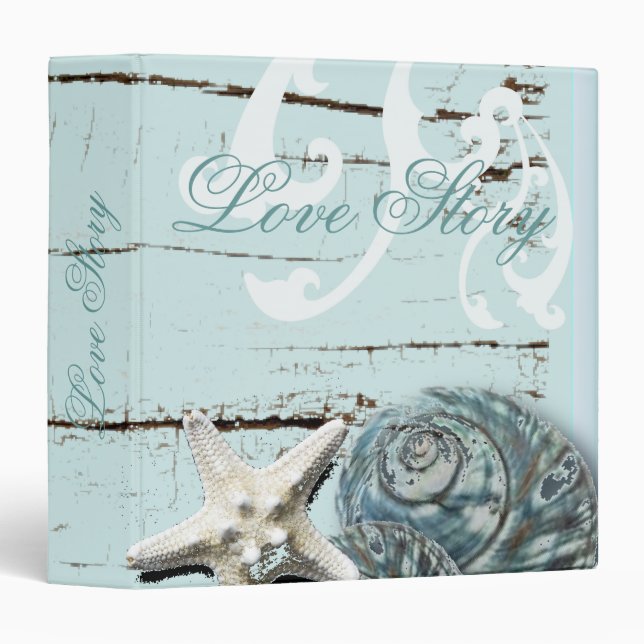 Romantique SeaShell Beach Mariage Album Classeur (Devant/Côté)