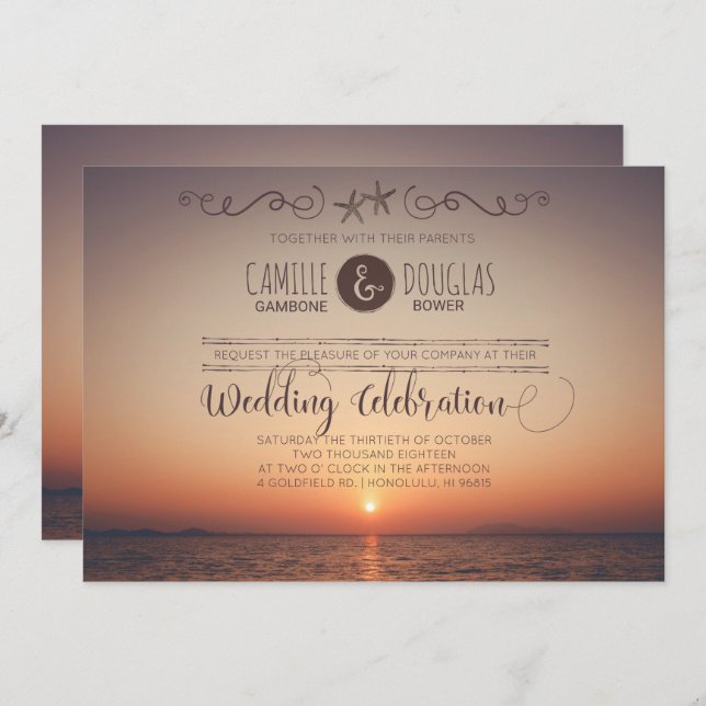 Romantique Sunset Beach Mariage Invitation (Devant / Derrière)