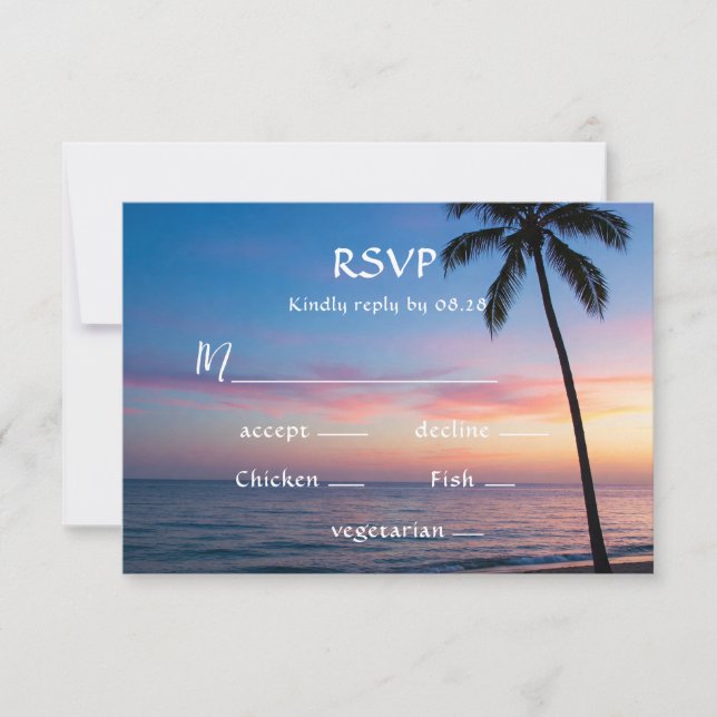 Romantique Sunset Beach Wedding Cartes RSVP (Devant)