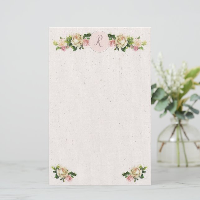 Romantique vieux Rose Monogramme papeterie (Debout devant)
