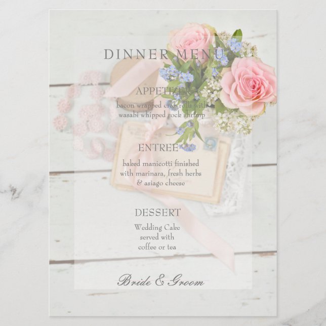 Romantique vintage fleur modifiable menu mariage (Devant)