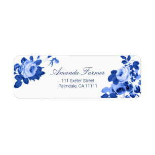 Romantique Vintage Roses-Bleu sur Blanc