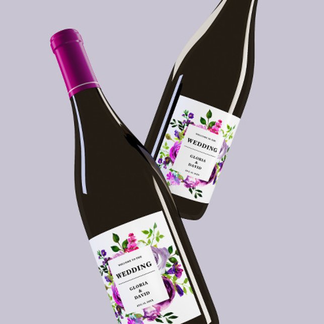 Romantique violet Mariage  Étiquette de vin (Créateur téléchargé)