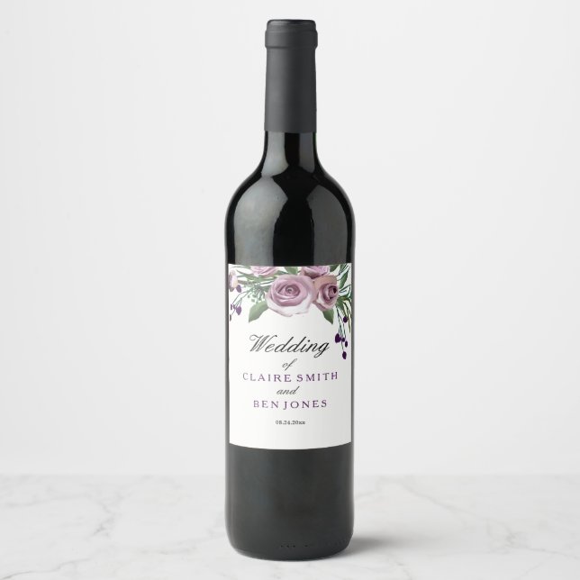 Romantique violet Rose Floral Mariage Étiquette de (Devant)