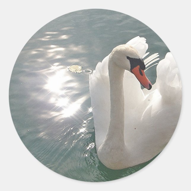 Romantischer weisser Schwan Classic Round Sticker (Front)